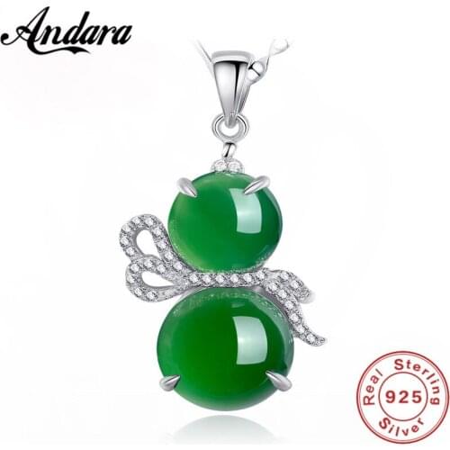 100% 925 Silver Necklace Crystal Green Zircon Pendant Silver Necklace AAA Zircon Gourd Silver Chain Fine Jewelry