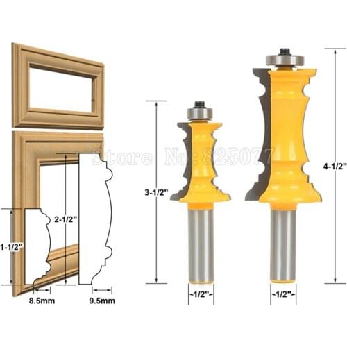2Pcs 1/2" Shank Mitered Door & Drawer Panel Molding Router Bit Set Woodworking Milling Cutter Router Bit Set JF1475