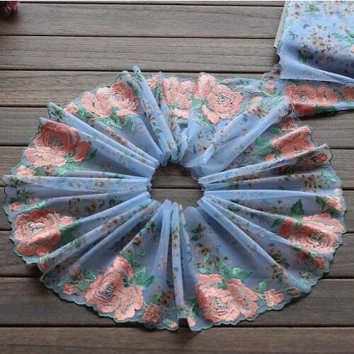 2 Yards Lace Trim Orange Rose Floral Embroidered Scalloped Tulle Lace 7.48 Inches Wide High Quality