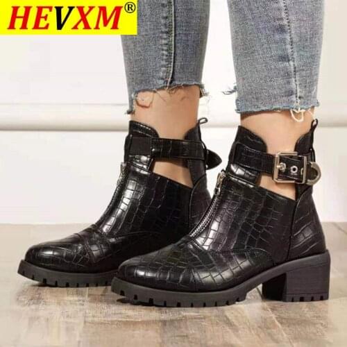 HEVXM 2021 Fashion Platform Ankle Boots Women 2020 Spring Autumn Black Leather Thick Heel Boots Ladies Worker Womens Boots
