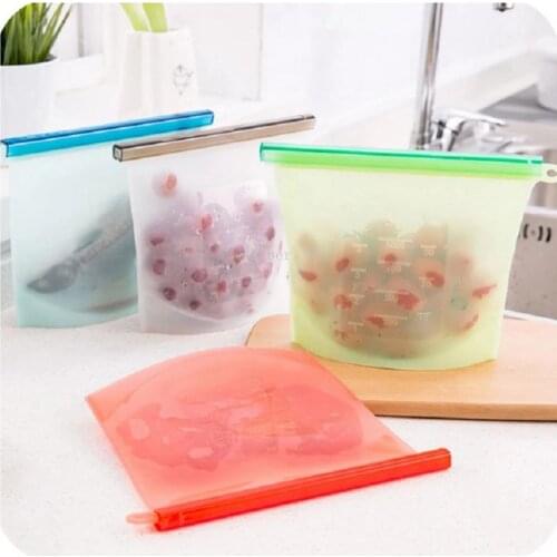 4PCS 1000ML Reusable Silicone Food Bags Fridge Fresh Preservation Milk Fruit Meat Snack Liquid Storage Bags Airtight Seal Bags
