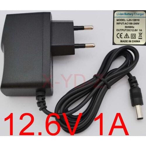 50PCS High quality 12.6V 1000mA 1A 5.5mmx2.1mm Universal AC DC Power Supply Adapter Wall Charger For lithium battery