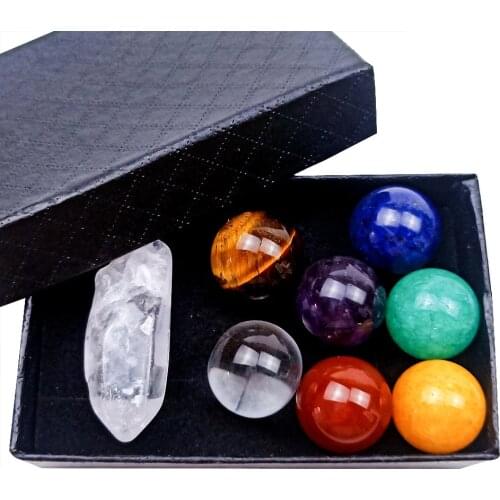 7 Chakra Crystal Ball Sphere Set 7 Roller Chakra Gems with Crystal Points Desktop Ornament TS1 best for desktop decoration