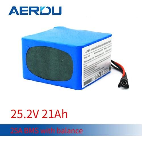 AERDU 24V 21Ah 6S6P 22.2V 18650 Lithium Battery Pack Built-in BMS for 420w Bicycle Ebike Scooter Wheelchair Cropper Motor 14AWG