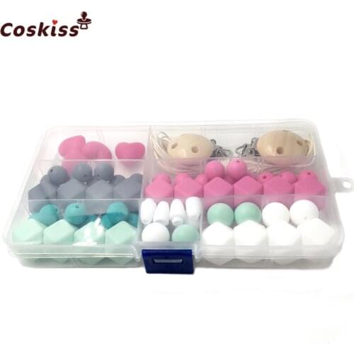 Safe Food Grade Silicone Nursing Necklace DIY Baby Teether Toys Geometric Hexagon Silicone Pacifier Clip Chewable Teether Beads