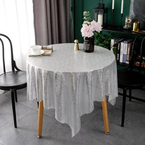 Glitter Sequin Tablecloth Round&Rectangular Rose Gold/Silver Embroidered Table Cloth For Wedding Party Banquet Christmas Decor
