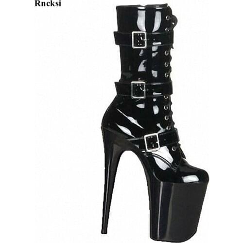 Rncksi New 20cm High-Heeled Shoes Bride Wedding Shoes Thin Heels ANKLE Boots 8 Inch Round Toe Boots Formal Platform Dress Shoes