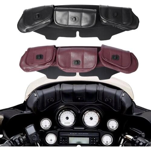 Black Motorcycle 3-Pocket Windshield Batwing Fairing Pouch Bag PU Leather For 1996-2013 Harley Electra Street Glide Touring