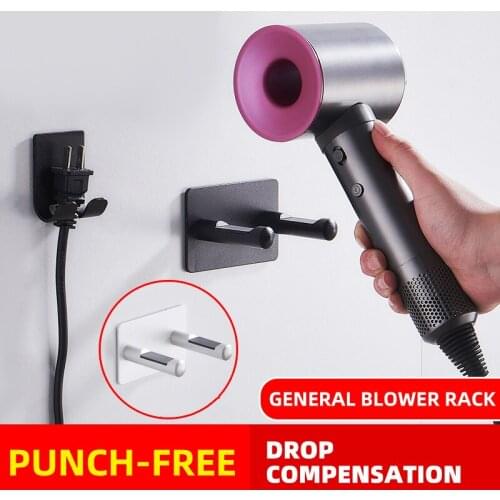 Hair Dryer Stand Holder Space Aluminum Wall Mounted Holder Black Punch Free Bracket Holder Hook Replacement For Saving Space