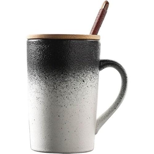 Ceramic Mug Lid Spoon Vintage Simple Couple Coffee Cup Retro Tea Cup Office Water Friends Mugs Coffee Cups Canecas Gift CM03