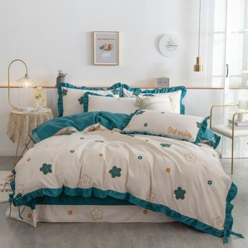 Luxury European Cotton Bedding Set Ruffle Lace Quilt Duvet cover Elegant Bedspread Bed Sheet for Girls Wedding Decor Bed Clothes