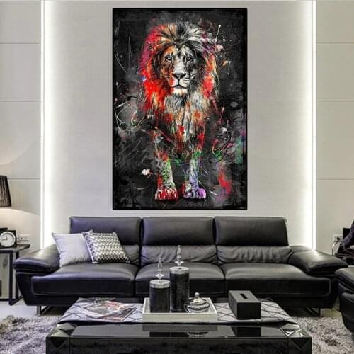Colorful Graffiti Art Lion HD Print Canvas Painting Black and White Wall Decoration Modern Living Room Bedroom Decoration Poster