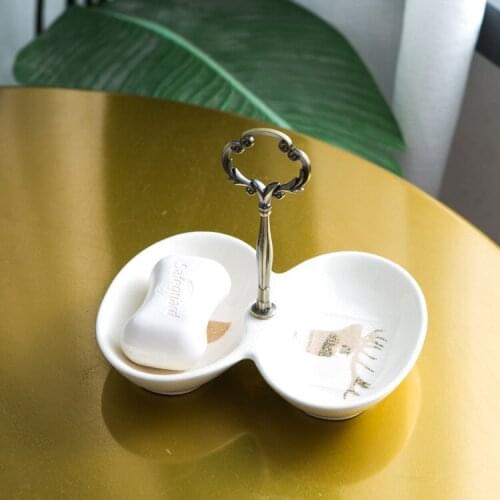 Creative Portable Double Cell Drain Soap Box Toilet Ceramic Handmade Dish Shower Storage Tray