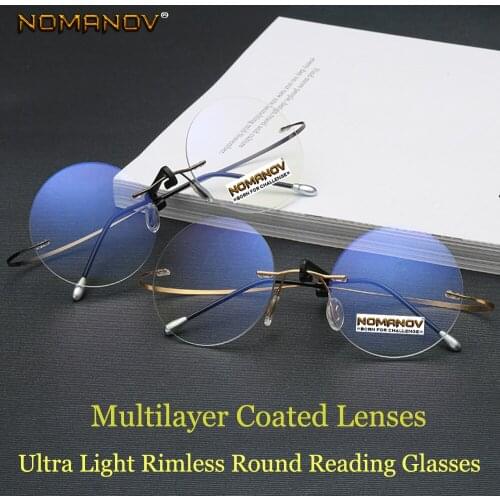 Round Reading Glasses Men Women Portable Rimless Ultra Light Frameless Frame Coated Lenses With Box +0.75 +1 +1.5 +1.75 +2 to +4