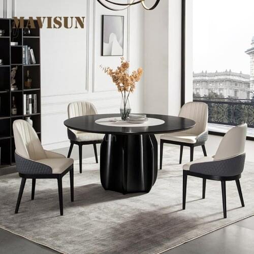 Solid Wood Round Dining Table Household Modern Minimalist 1.5 Meters Large Marble Kitchen Table With Turntable For 6 People