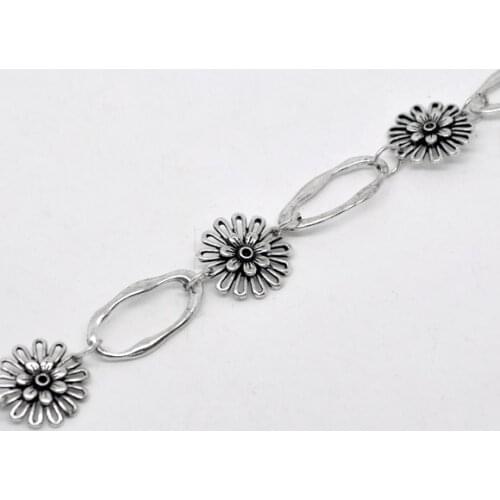 Lovely 1M Silver Color Flower Oval Link Chain Findings (B14206)