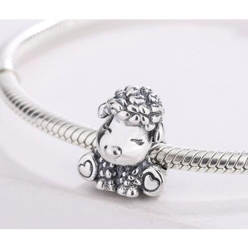 Fashion For Pandora DIY Jewelry Making 925 Sterling Silver Animal Cute Little Sheep Heart Pendant Charm Bracelet Necklace