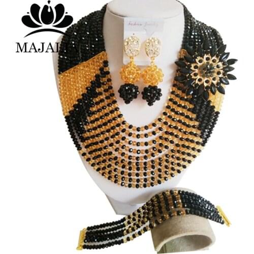 Fashion african jewelry set black nigerian wedding african beads jewelry set Crystal Free shipping Majalia-423