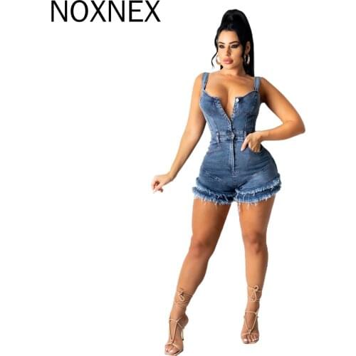 NOXNEX Womens Jumpsuit Fringed Jeans Jumpsuit Sexy Womens Spaghetti Straps Skinny Blue Denim Casual Jumpsuit Workwear