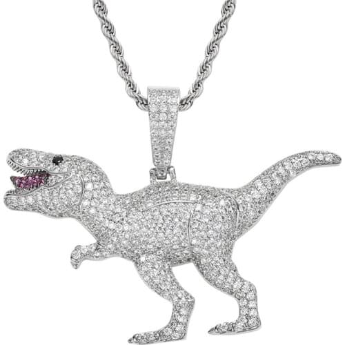Men Women Hip Hop Tyrannosaurus Pendant Necklace Pave Cubic Zircon Iced Out Bling Necklaces Hiphop Jewelry Fashion Gift