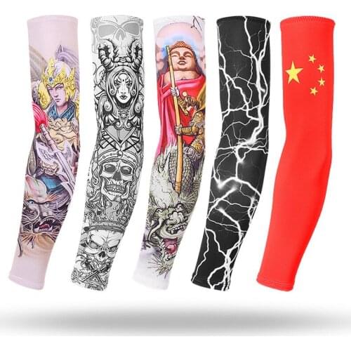 Summer Sunscreen Tattoo Longsleeve Ice Silk Outdoors Golf Personality Cycling Men Gloves Cool Driving Sports Women Arm Sleeves