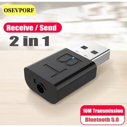 Transmitter Receive 2 in 1 Bluetooth5.0 Adapter Stereo 3.5mm Jack AUX Adapter for Car HIFI PC TV Laptop Audio Wireless Connector
