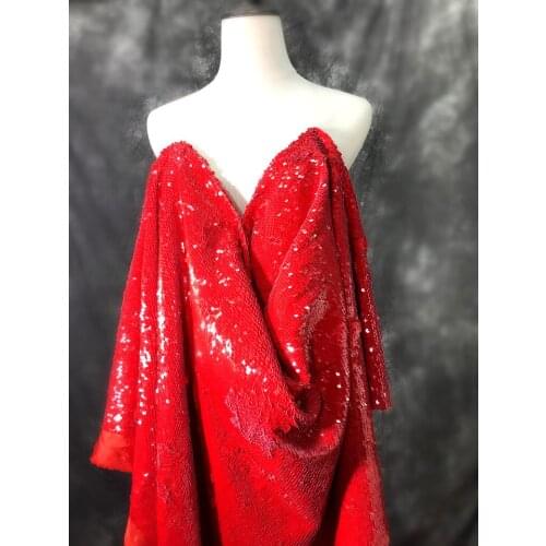 Dense Red Sequined Lace French Tulle Sparkle Lace Fabric Nigerian Fabrics For Wedding Evening wear Gown Party dress By 1 Yard