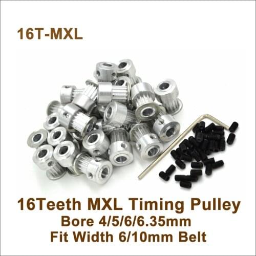 POWGE 16 Teeth MXL Timing Pulley Bore 4/5/6/6.35mm For W=6/10mm MXL Synchronous Belt 16T 16Teeth MXL Pulley 16-MXL