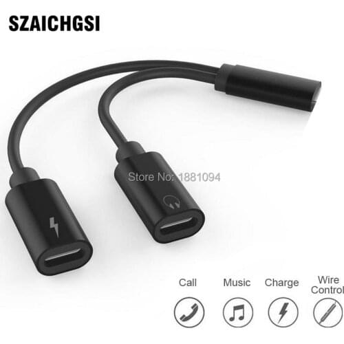100pcs/lot 2 In 1 Earphone Charger Splitter Adapter for IPhone X xr xs max 7 8 Dual 3.5 Jack Headphone Charging Cable Converter