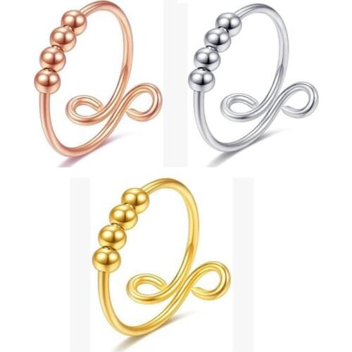 XCMRYSP Adjustable Anxiety Ball Ring With Beads Fidget Spinning Rose Gold Silver Metal Rings For Women Worry Rings For Men