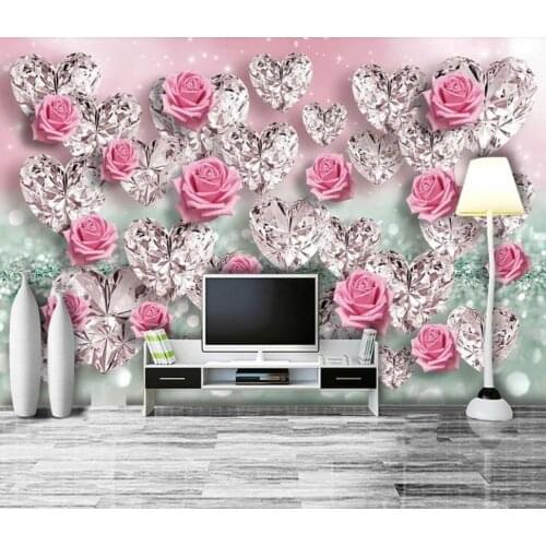 Luxury diamond rose romantic warmth 3D TV background wall decoration wallpaper murals