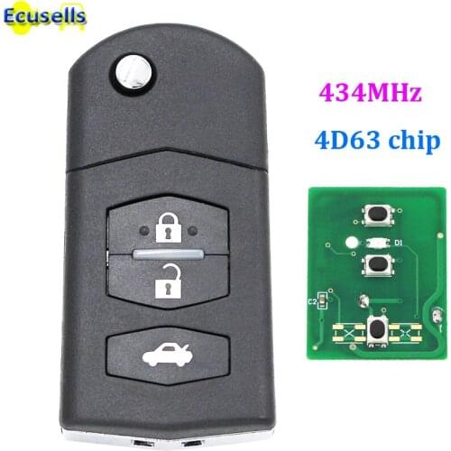 Folding flip Remote key Car Starter 3 Button 433MHz 434mhz With 4D63 Chip for Mazda 6 Wings Rui M6