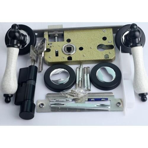 Modern simple fashion Cracked ceramic indoor solid wooden door lock black silver bedroom bookroom door handle lock 72mm