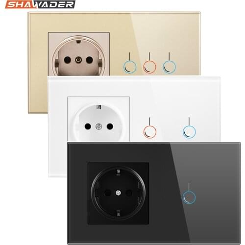 Light Switch Tempered Glass Touch Panel 1/2/3 Gang Modular EU Plug Socket 146 Lamp Conjoined Electric Outlets for Office Home