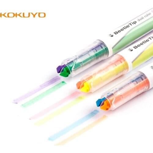 Japan KOKUYO Beetle Tip Dual Color Highlighter Marker Pen Creative Stationery Student Pen PM-L303