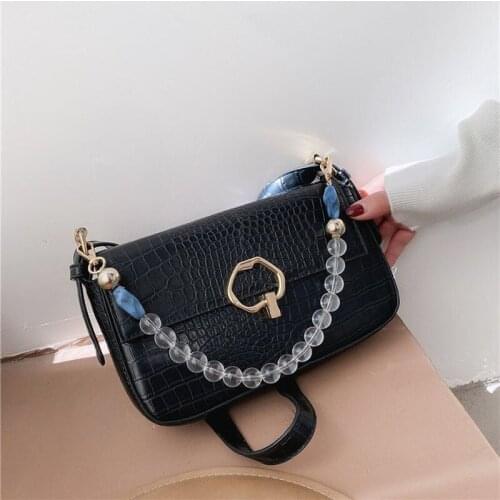Stone Pattern Pearl Shoulder Belt PU Leather Crossbody Bags For Women 2020 Simple Shoulder Handbags Female Cross Body Bag