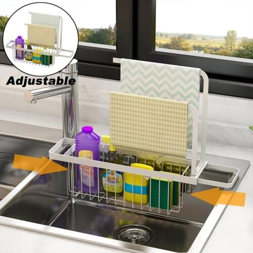 1Pc Simple Sink Retractable Drain Basket Kitchen Dish Washcloth Rag Storage Rack Home Supplies