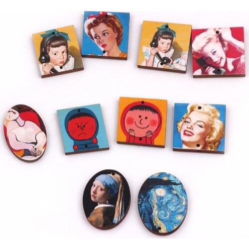 10pcs Handmade Accessories Earrings For Women Renaissance Paintings Oval Wooden Jewelry Earring Oil Painting Portraits Earrings