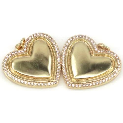 10Pcs , CZ Micro Pave Heart Pendant/Charm, Bracelet Necklace Cubic Zirconia Heart Pendant Charm,Gold Tone