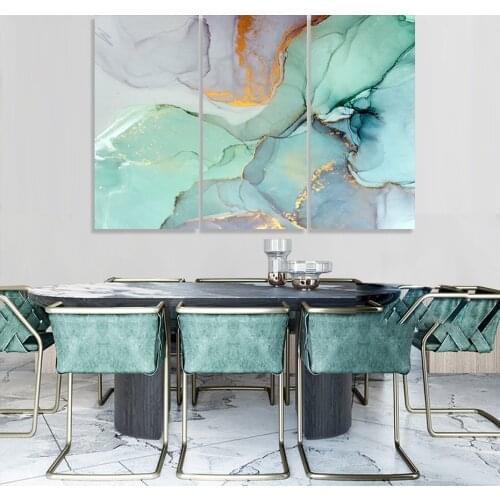 3 Panels Abstract Teal Marble Artwork Canvas Paintings Posters Prints Wall Art Pictures for Living Room Office Home Decor