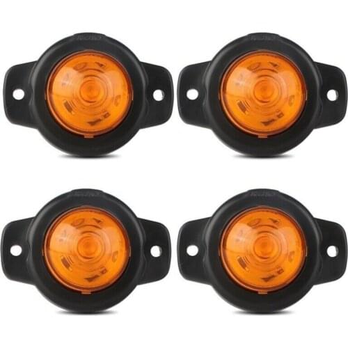 Fuleem 4PCS Universal Yellow Round Side Marker Lights Clearance LED Truck Trailer Lamp Light 10-30V Waterproof