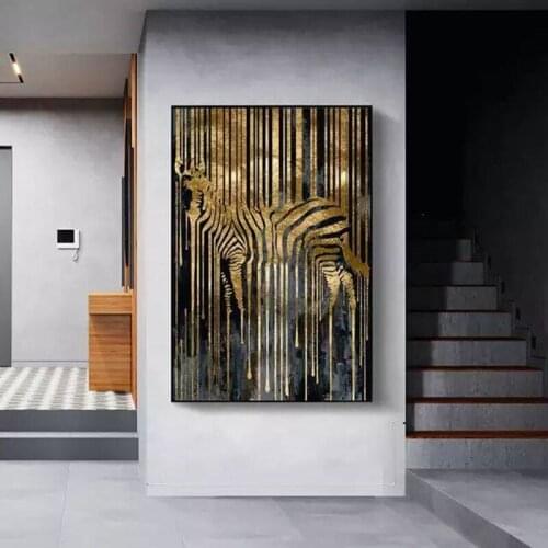 Modern style abstract gold foil horse zebra animal wall art canvas painting posters and prints for living room interior decorati