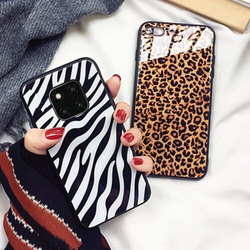 Tempered Glass Case For Huawei Mate 20 Pro cases Luxury zebra Leopard Print slim Hard Cover For Huawei Mate 20 Lite phone Casing
