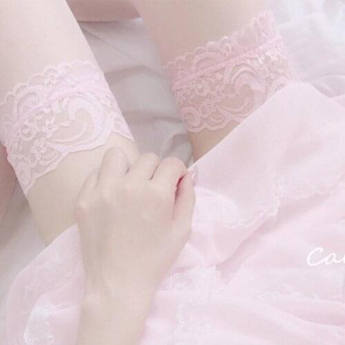 Black/White/Pink Anime Women Cosplay Thigh High Long Socks Lolita Lace Ruffle Over The Knee Stocking Cute Janpanese Maid Socks