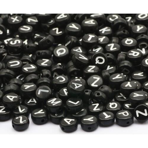 Black Mixed Acrylic Letter Beads 4x7mm Round Alphabet Spacer Loose Beads For Jewelry Making DIY Necklace Bracelet Accessories
