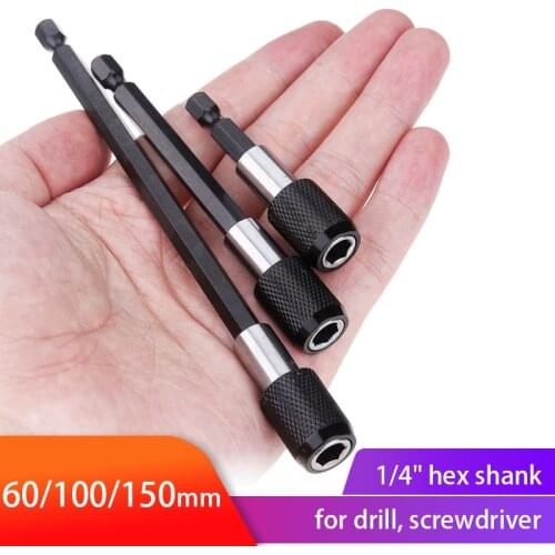 1/4 Inch Hex Shank Quick Release Screwdriver Bit Holder with Adjustable Collar Extension Bar 60mm 100mm 150mm