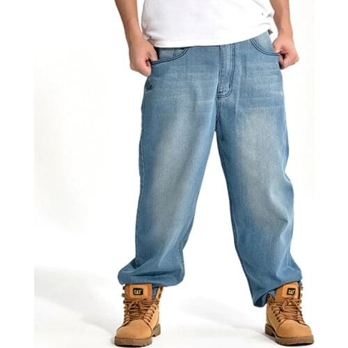 Europe and the United States trend Autumn and Winter new loose Hip Hop Big size Skateboard pants Mens Big Pocket jeans 30-46
