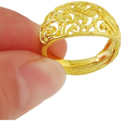 Brand Simple Design Rings Adjustable Hollow Pattern Finger Ring Gold Vacuum Plating Engagement Jewelry R005