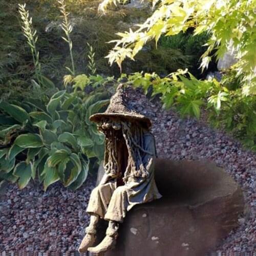 H55A Halloween Sitting Witch Soul Ghoul LED Light Resin Sculpture Figure Lawn Lamp Yard Art Decoration Home Fairy Outdoor Garden