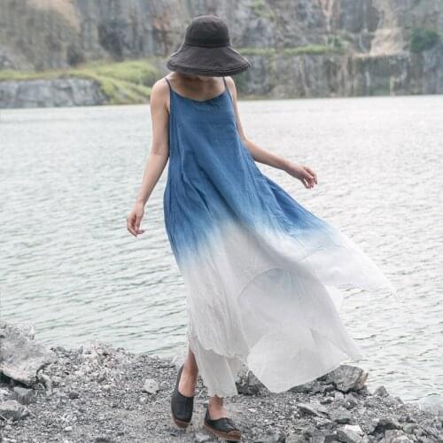 Johnature New Vintage 2021 Autumn Cotton Linen Spaghetti Strap Long Dresses Hit Color Patchwork Sleeveless Irregualr Dresses